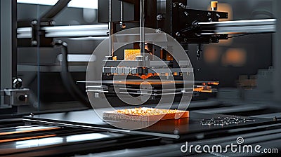 a 3D printer in action, showcasing the intricate details and technical engineering style characteristic of the process Stock Photo