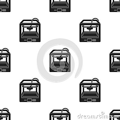 3D Printer in black style isolated on white background. Typography pattern Vector Illustration