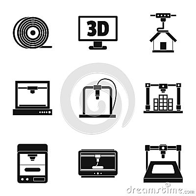 3d printer construct icon set, simple style Vector Illustration