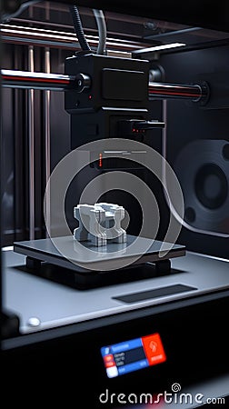 A 3D printer creating a complex plastic part layer by layer Stock Photo