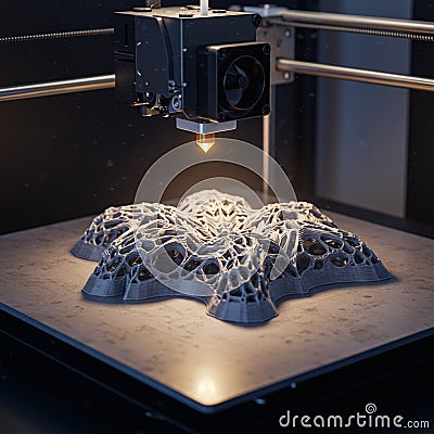 3D printer depositing material layer by layer, creating a complex, organic structure Stock Photo