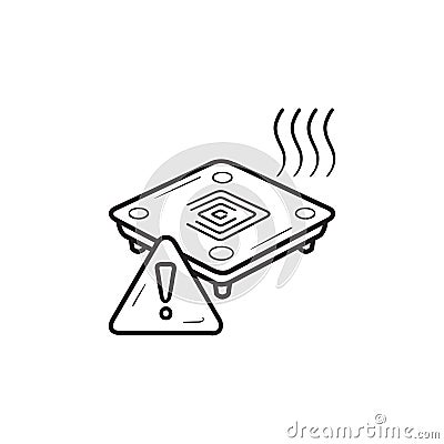 3D printer heated bed warning hand drawn outline doodle icon. Vector Illustration