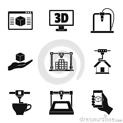 3d printer innovation icon set, simple style Vector Illustration