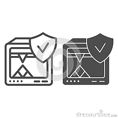 3D printer line and glyph icon. 3D printer verified vector illustration isolated on white. 3d printing completed outline Vector Illustration