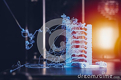 3D printer PLA filament extruder temperature optimization print error head temp fail Stock Photo