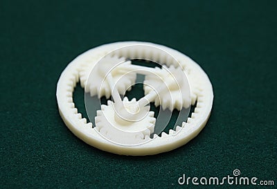 3D Printer - Print model Three Gear mechanism Stock Photo