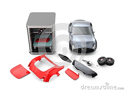 3D printer printing car body parts Stock Photo