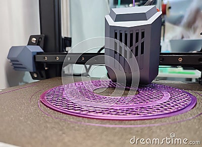 3D printer printing object close-up. Process creating three-dimensional model Stock Photo
