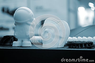 3D printer printing prototype molten plastic Process creating prototype model Stock Photo