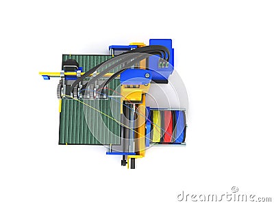 3d printer on top 3d rendering on white background Stock Photo