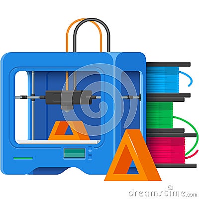 3d printer vector prototype printing machine illustration Vector Illustration