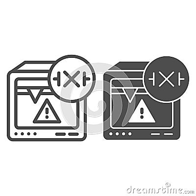 3D printer warning line and glyph icon. Error printing vector illustration isolated on white. 3D printer alarm design Vector Illustration