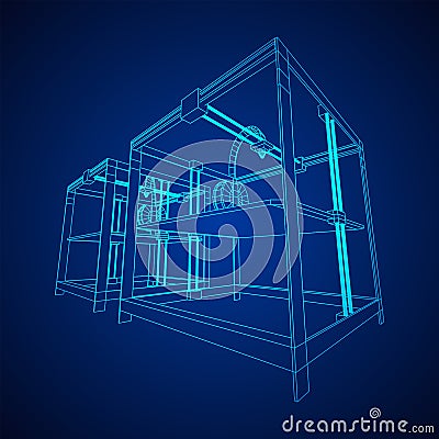 3D Printer Wireframe Vector Illustration
