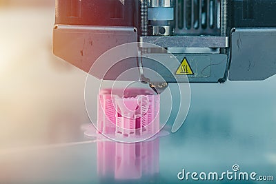 3d printer working printing plastic model Stock Photo