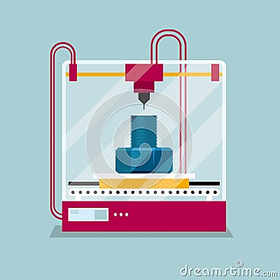 3D printing a bolt,the concept of molding a shape. Vector Illustration
