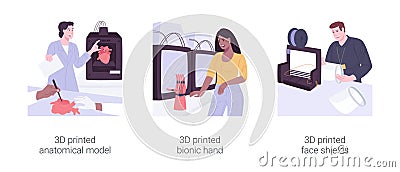 3D printing in healthcare isolated cartoon vector illustrations set. Vector Illustration