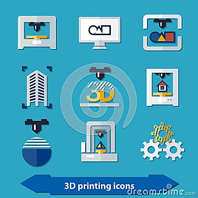 3d printing icons Vector Illustration