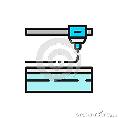 3d printing, laser metal cutting, industrial laser flat color line icon. Vector Illustration