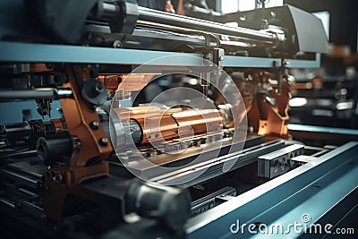 3D printing press machine during work, illustration. Generative AI Cartoon Illustration