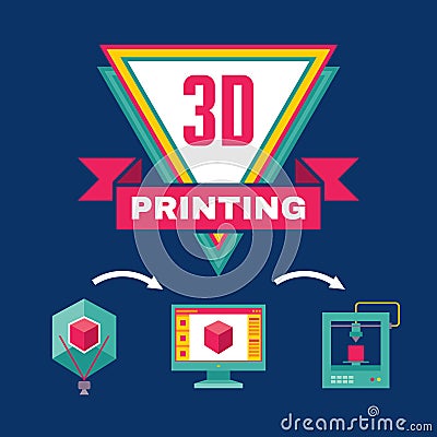 3D Printing Process - Creative Vector Illustration Vector Illustration