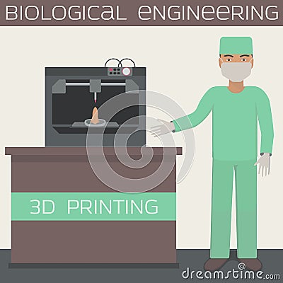 3D printing for producing a cellular construct,biological engineering,print organs. Vector Illustration