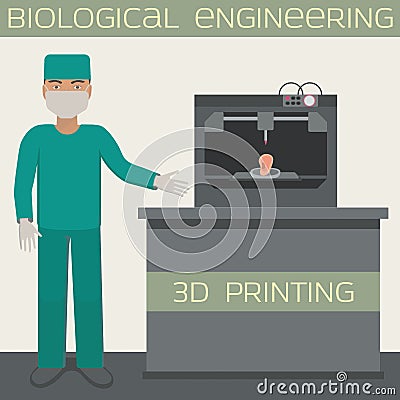 3D printing for producing a cellular construct,biological engineering Vector Illustration