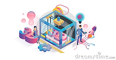 3D printing vector illustration. Isometric plastic product DIY tech concept Vector Illustration