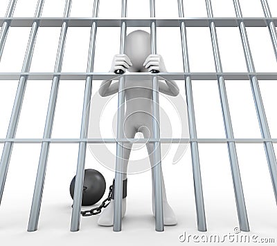 3D Prisoner Jailed in Cell Stock Photo