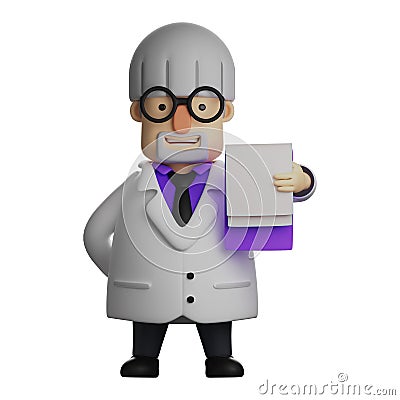 3D Professor Picture with a notebook Stock Photo