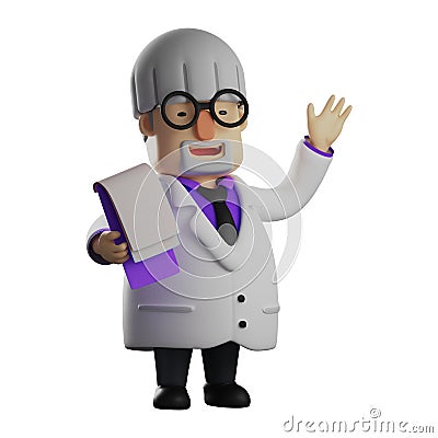 3D Professor Cartoon waving hand Stock Photo