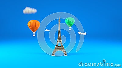 3d project of the eiffel tower, a historical landmark of France. 3d illustration, cultural heritage of Paris, design Cartoon Illustration