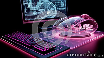 3D projection of a computer mouse, ergonomic design and clickable buttons for seamless navigation Stock Photo