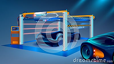 3d prototyping and 3d printing of a car, automobiles at a large industrial 3d printer. Automobile manufacturing Vector Illustration