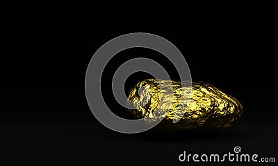 3D Pure gold nugget on black blackground Stock Photo