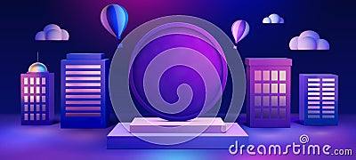 3D Purple city scene background Vector Illustration