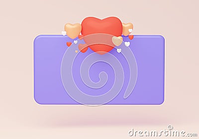 3D purple clipboard on a pastel background with three-dimensional hearts large and small. 3d rendering Stock Photo