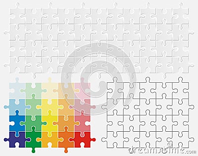 3D Puzzle Pieces & Flat Color Puzzles Vector Illustration