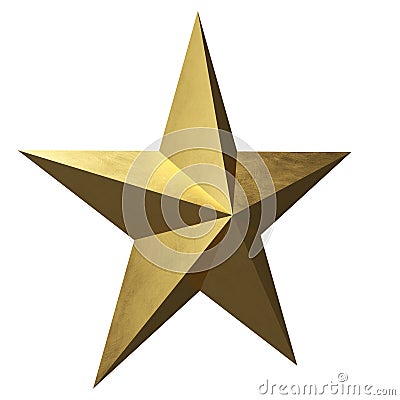 3D Golden Star #2 - Pointy & Brushed Texture Stock Photo