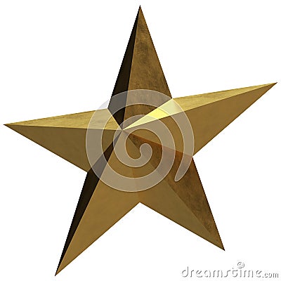 3D Golden Star #3 - Pointy & Brushed Texture Stock Photo