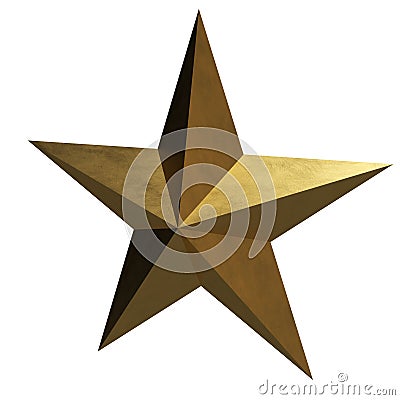 3D Golden Star #1 - Pointy & Brushed Texture Stock Photo