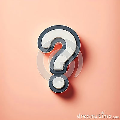 3D question mark sticker isolated on peach color background. Minimalist style for design and print. Decision and problem Stock Photo
