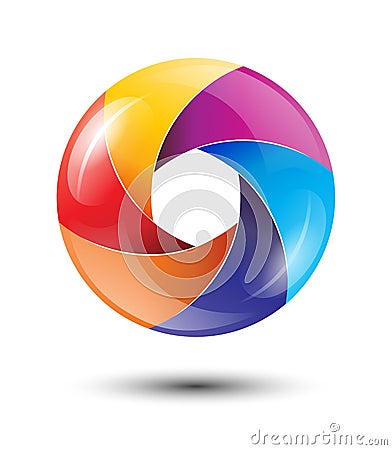 3D rainbow circle colorful logo with glossy blades Vector Illustration