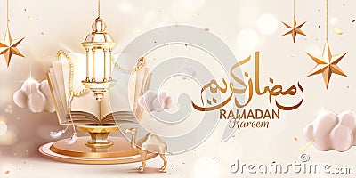 3d Ramadan Kareem banner with quran Vector Illustration