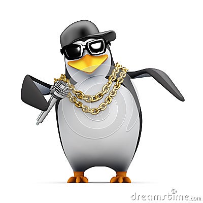 3d Rapper penguin tells it like it is Stock Photo