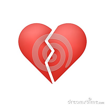 3D Read heart cracked and broken. Vector Illustration