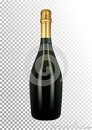 Vector illustration of a bottle of champagne or sparkling wine in photorealistic style. A realistic object on a Vector Illustration