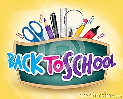 3D Realistic Back to School Title Poster Design Vector Illustration