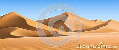 Realistic background of sand dunes. Desert landscape Vector Illustration