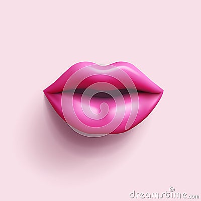 3d realistic beautiful women's lips with pink lipstick isolated on pastel pink background. render vector Vector Illustration