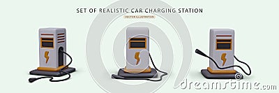 3d realistic car charging station in different positions. Promotional banner for electric stations Vector Illustration